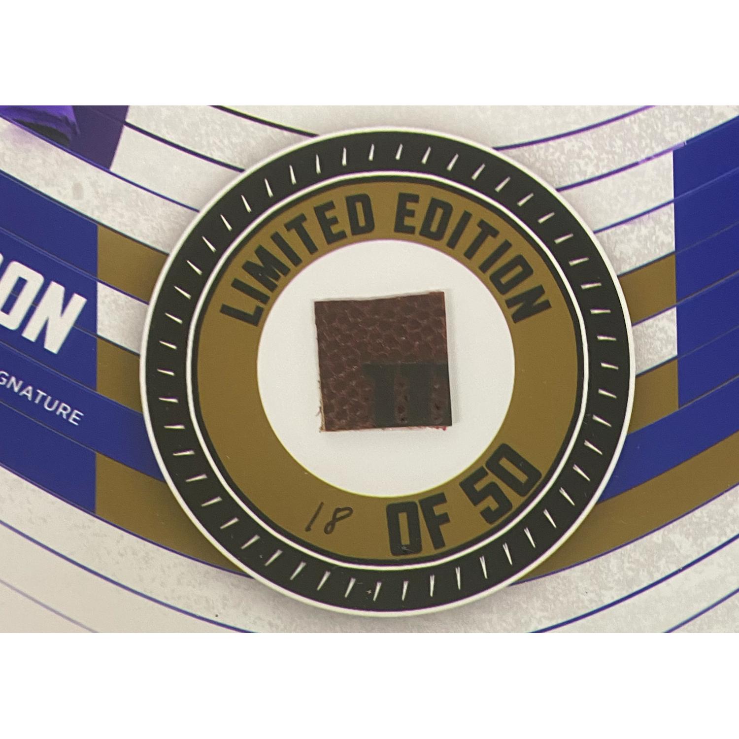 Lamar Jackson Ravens LE Custom Framed Display with Piece of Game-Used Football at PristineAuction.com Lamar Jackson Ravens LE Custom Framed Display with Piece of Game-Used Football at PristineAuction.com