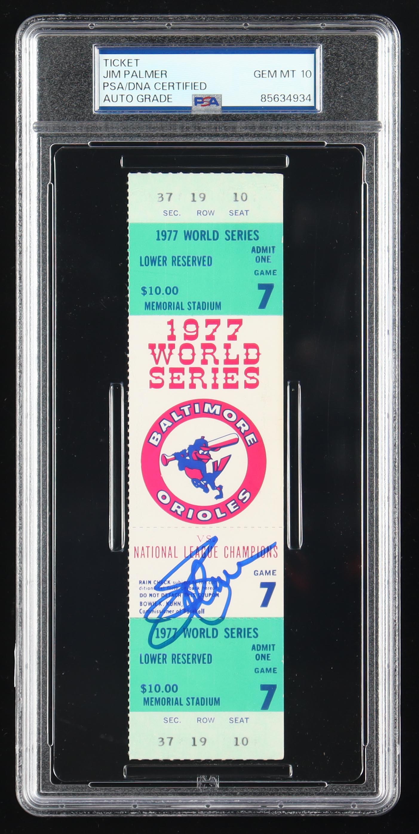 Jim Palmer Signed 1977 World Series Ticket (PSA 10) at PristineAuction.com Jim Palmer Signed 1977 World Series Ticket (PSA 10) at PristineAuction.com