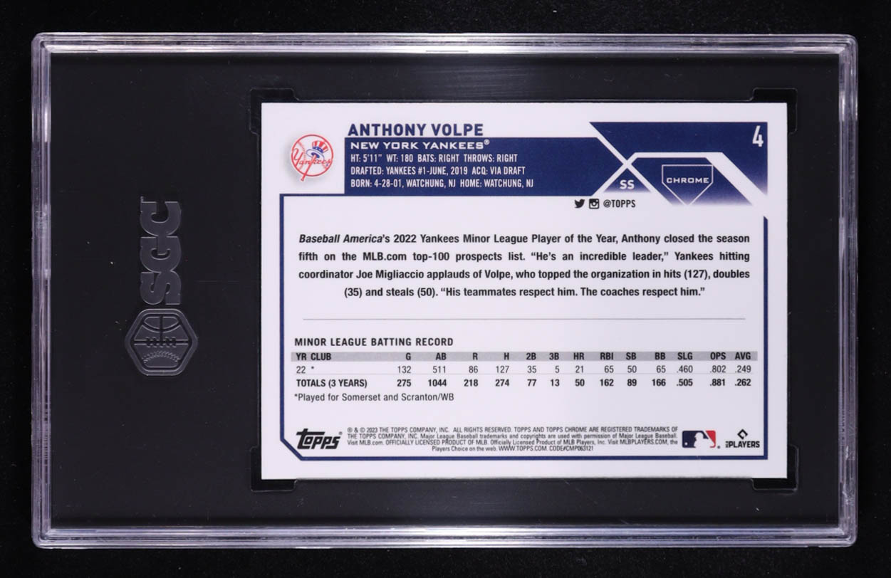 Anthony Volpe 2023 Topps Chrome #4 RC (SGC 10) at PristineAuction.com Anthony Volpe 2023 Topps Chrome #4 RC (SGC 10) at PristineAuction.com