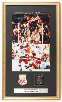 "The Miracle on Ice" Custom Framed Canvas Art Print Display with 1980 Olympic Brass Emblem & 1980 Olympic Cloth Patch at PristineAuction.com