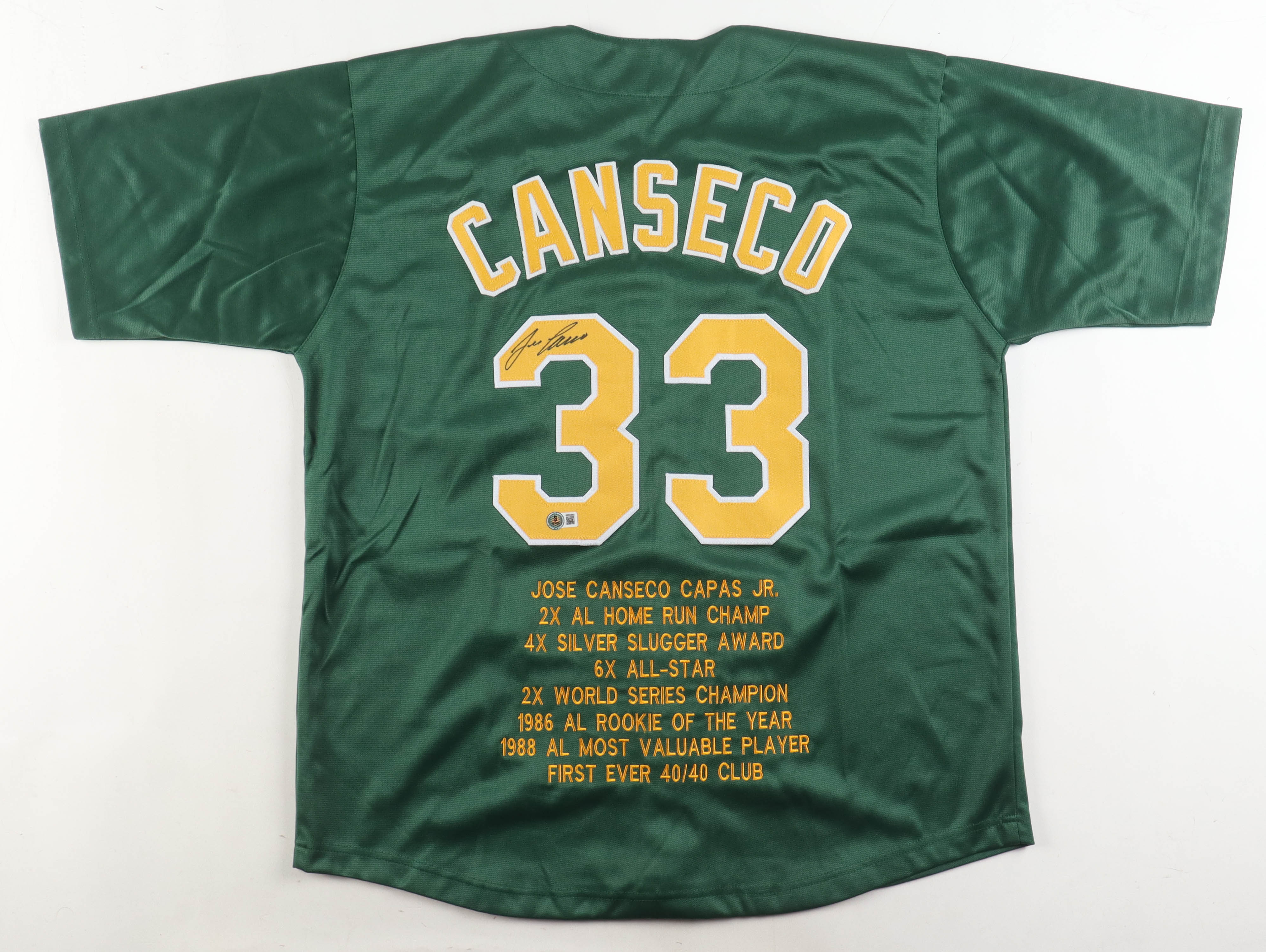 Jose Canseco Signed Career Highlight Stat Jersey (Beckett) at PristineAuction.com Jose Canseco Signed Career Highlight Stat Jersey (Beckett) at PristineAuction.com