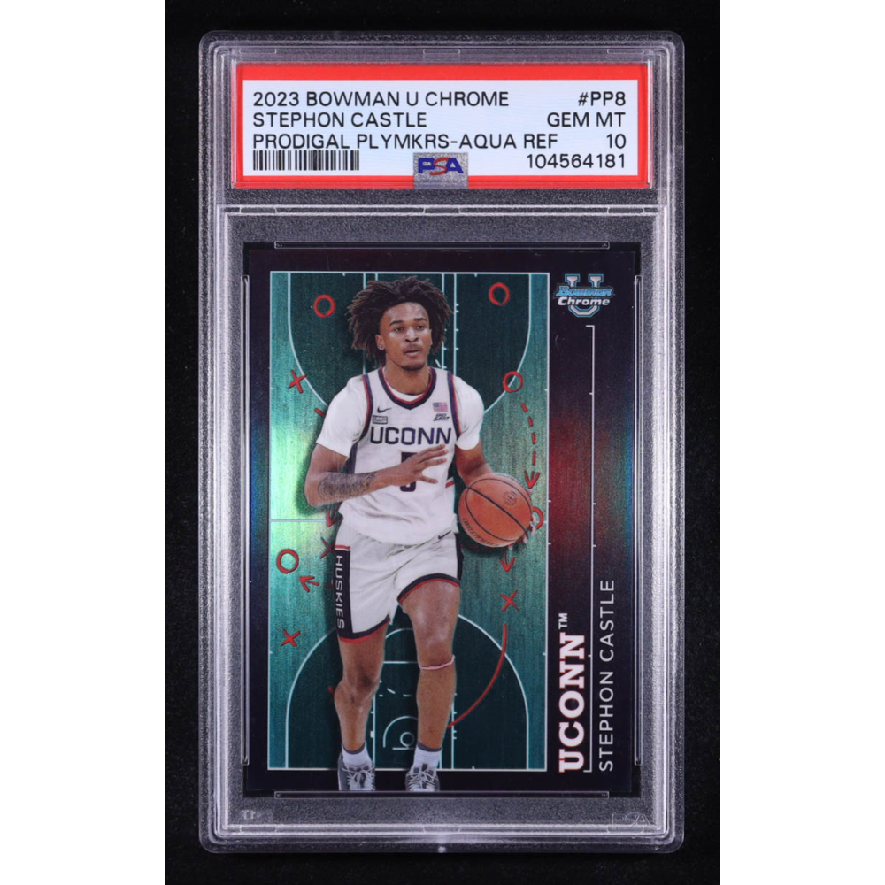 Stephon Castle 2023-24 Bowman Chrome University Prodigal Playmakers Aqua Refractors #PP-8 #140/150 (PSA 10) at PristineAuction.com
