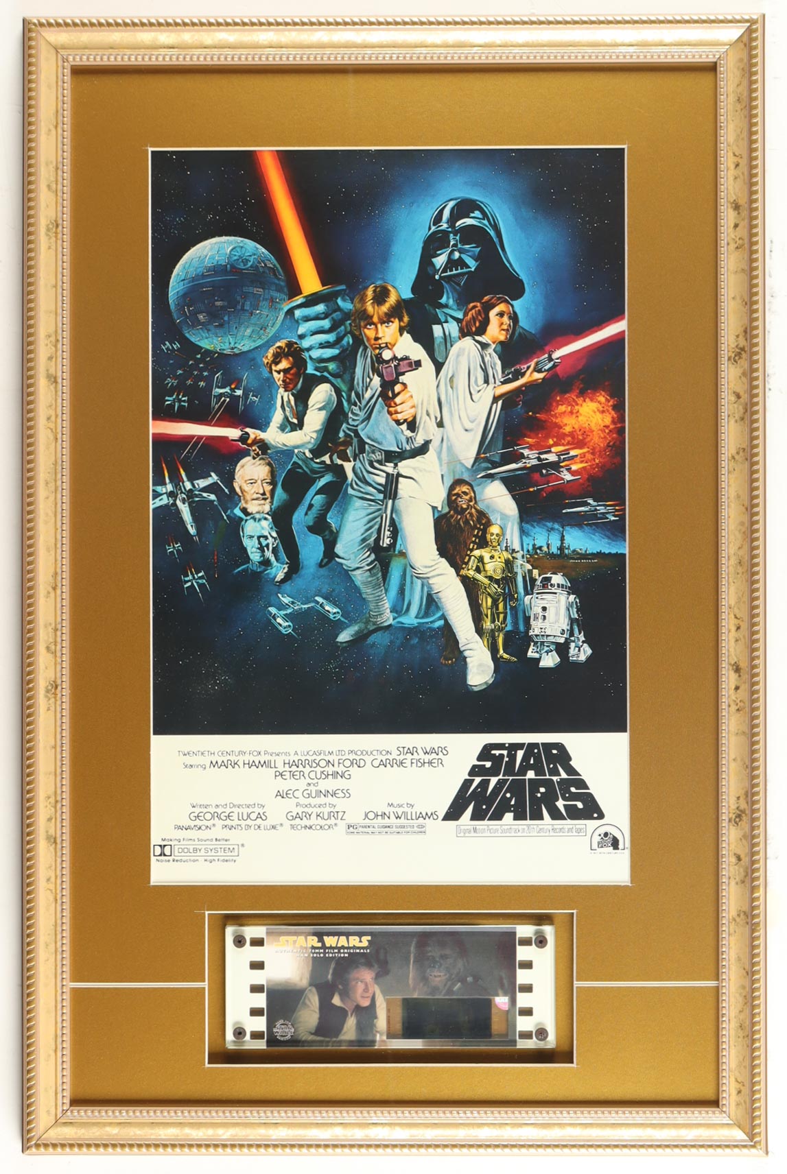 1977 "Star Wars" Custom Framed Print Display with Original 1977 Film Cell with Hologram at PristineAuction.com 1977 "Star Wars" Custom Framed Print Display with Original 1977 Film Cell with Hologram at PristineAuction.com