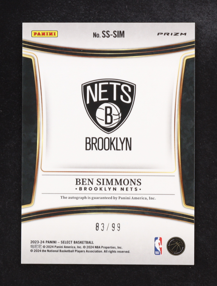 Ben Simmons 2023-24 Panini Select Signatures Red Prizm #SS-SIM #83/99 at PristineAuction.com Ben Simmons 2023-24 Panini Select Signatures Red Prizm #SS-SIM #83/99 at PristineAuction.com