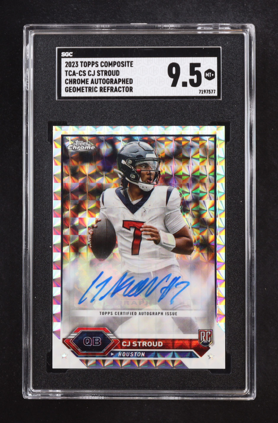 CJ Stroud 2023 Topps Chrome Composite Autographed Geometric Refractor #TCACS RC (SGC 9.5) at PristineAuction.com CJ Stroud 2023 Topps Chrome Composite Autographed Geometric Refractor #TCACS RC (SGC 9.5) at PristineAuction.com