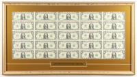 2017 U.S. $1 Dollar Bill Custom Framed Uncut Sheet Of (25) Bills with Title Plaque at PristineAuction.com