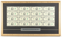 2013 U.S. $2 Dollar Bill Custom Framed Uncut Sheet Of (16) Bills with Title Plaque at PristineAuction.com