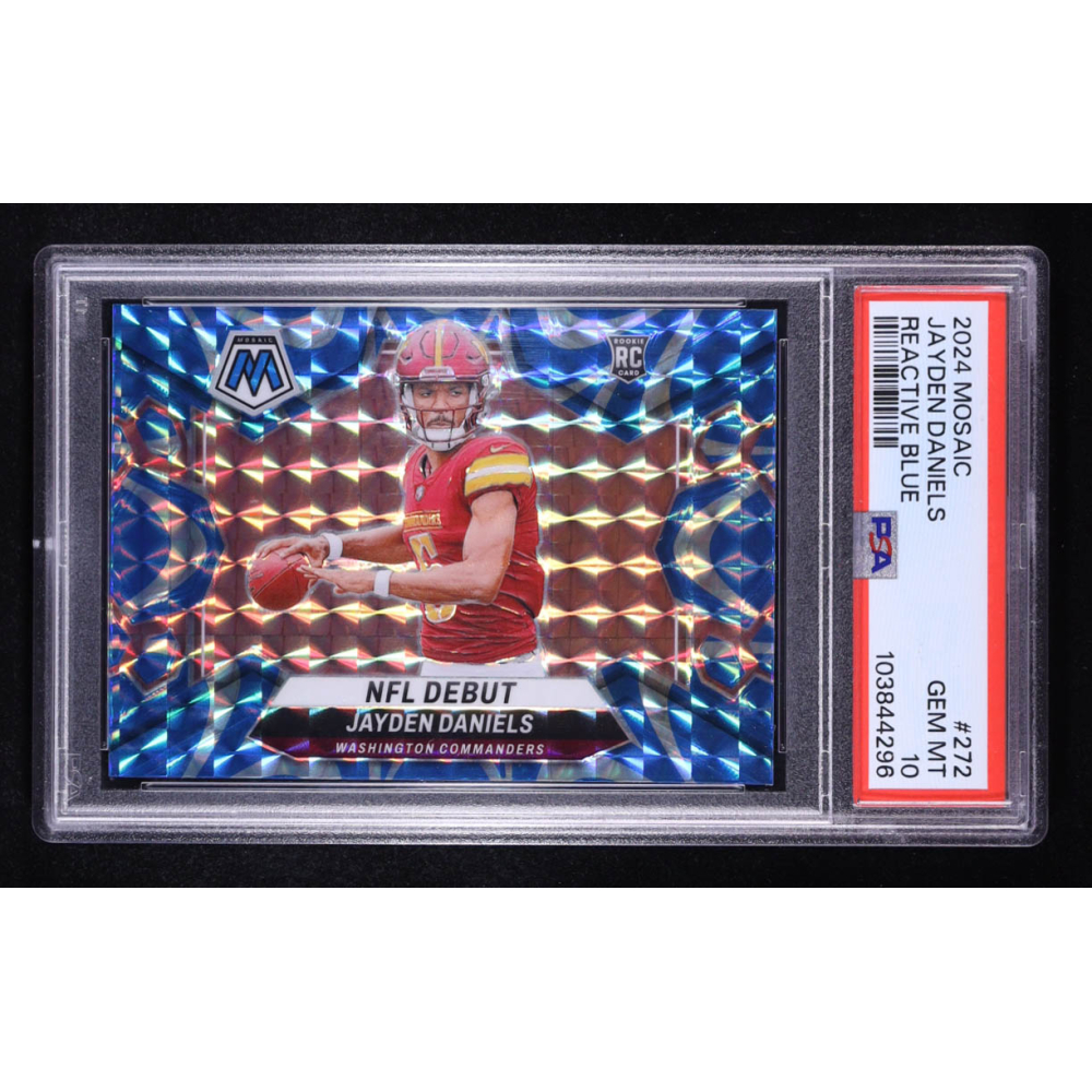 Jayden Daniels 2024 Panini Mosaic Mosaic Reactive Blue #272 DEB RC (PSA 10) at PristineAuction.com