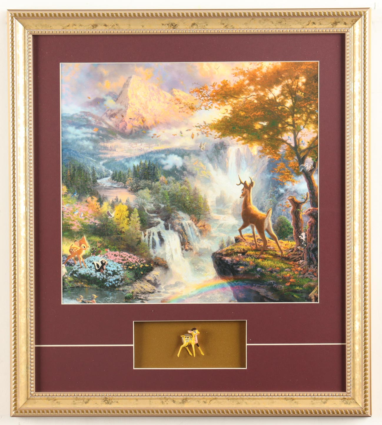 Thomas Kinkade "Bambi" Custom Framed Print Display with Vintage 1960 Bambi Figurine at PristineAuction.com Thomas Kinkade "Bambi" Custom Framed Print Display with Vintage 1960 Bambi Figurine at PristineAuction.com