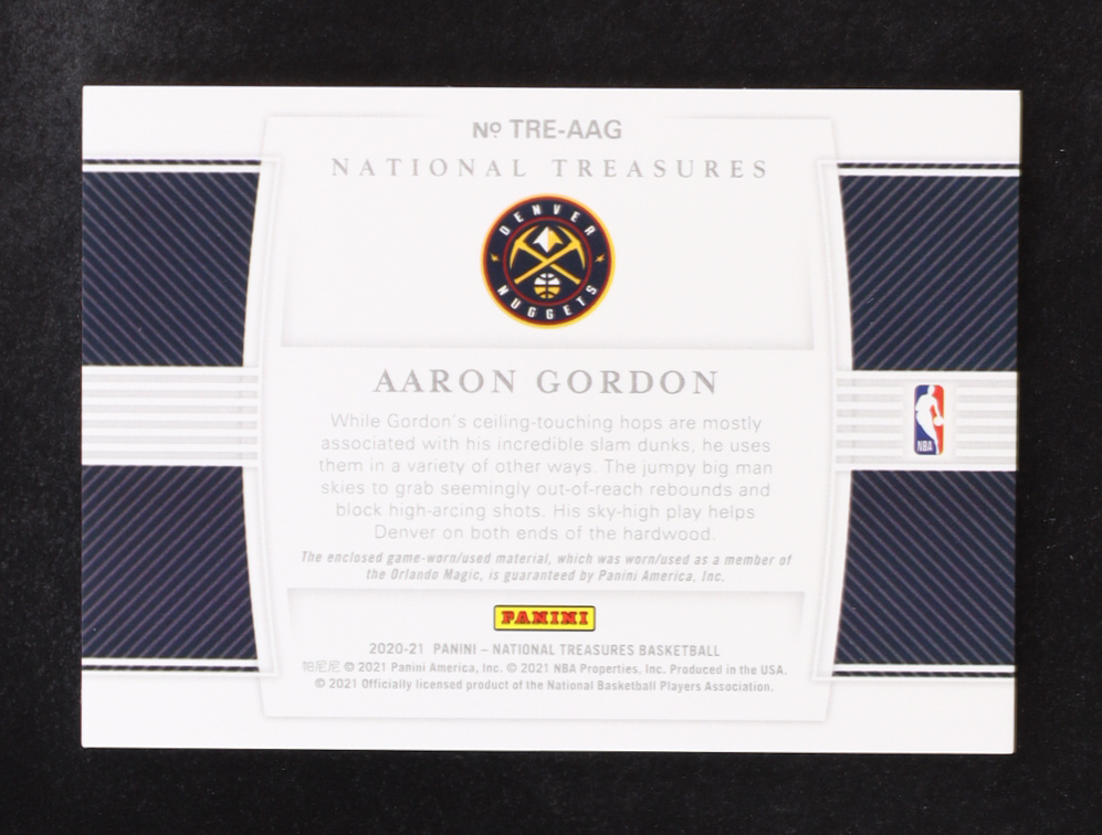 Aaron Gordon 2020-21 Panini National Treasures Tremendous Memorabilia #TRE-AAG #46/99 at PristineAuction.com Aaron Gordon 2020-21 Panini National Treasures Tremendous Memorabilia #TRE-AAG #46/99 at PristineAuction.com