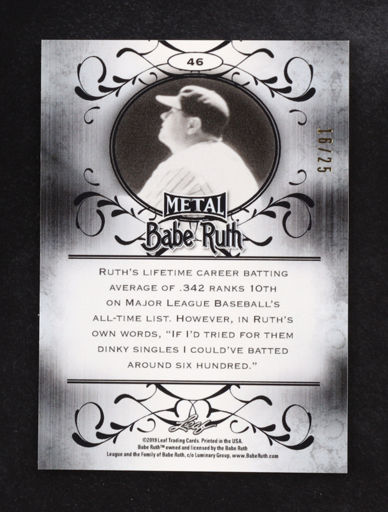 Babe Ruth 2019 Leaf Metal Collection Purple #46 #16/25 at PristineAuction.com Babe Ruth 2019 Leaf Metal Collection Purple #46 #16/25 at PristineAuction.com