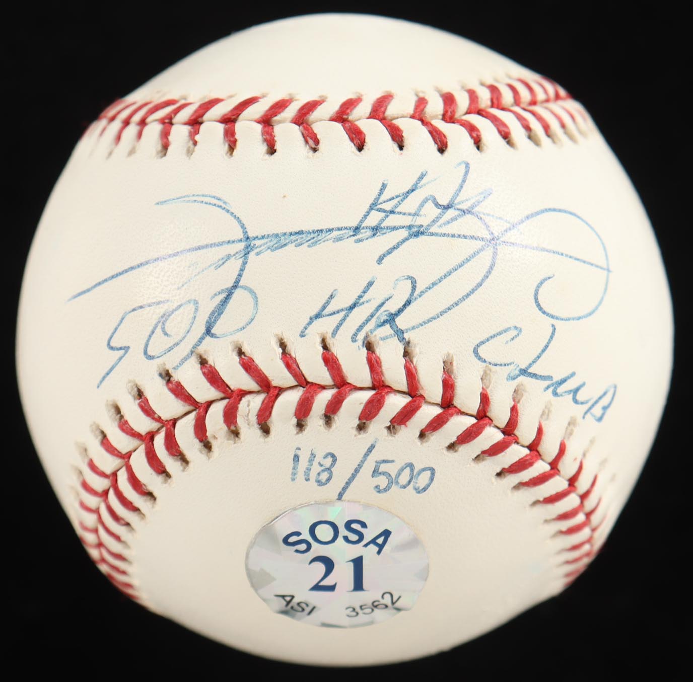 Sammy Sosa Signed LE OML Baseball with Display Case Inscribed "500 HR Club" #118/500 (Sosa) at PristineAuction.com Sammy Sosa Signed LE OML Baseball with Display Case Inscribed "500 HR Club" #118/500 (Sosa) at PristineAuction.com
