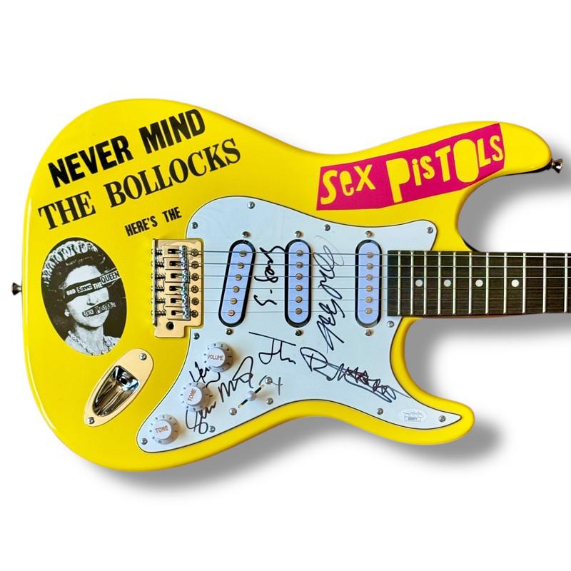 "Sex Pistols" Custom Stratocaster Guitar Band-Signed By (4) with John Lydon, Steve Jones, Glen Matlock & Paul Cook (JSA) at PristineAuction.com "Sex Pistols" Custom Stratocaster Guitar Band-Signed By (4) with John Lydon, Steve Jones, Glen Matlock & Paul Cook (JSA) at PristineAuction.com
