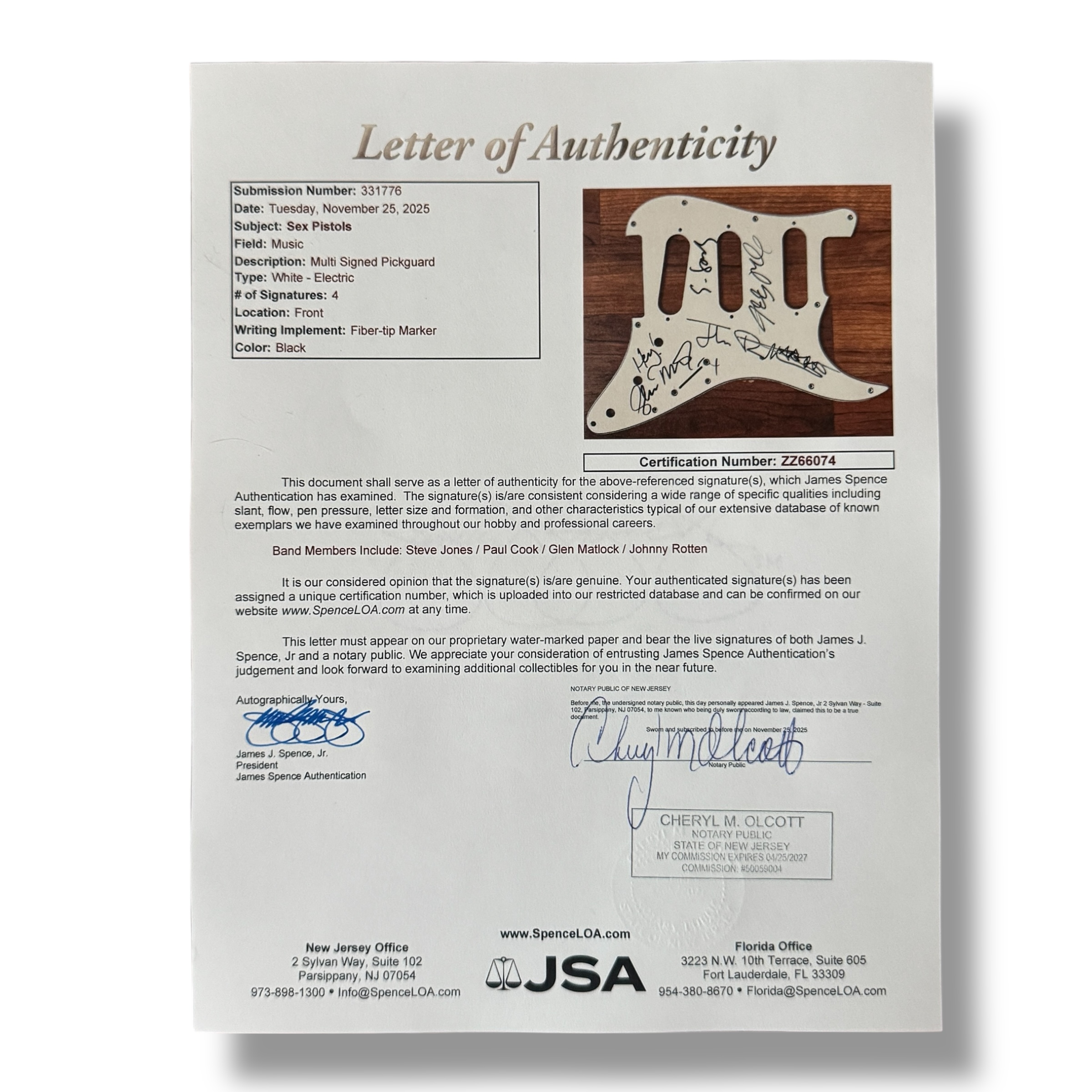 "Sex Pistols" Custom Stratocaster Guitar Band-Signed By (4) with John Lydon, Steve Jones, Glen Matlock & Paul Cook (JSA) at PristineAuction.com "Sex Pistols" Custom Stratocaster Guitar Band-Signed By (4) with John Lydon, Steve Jones, Glen Matlock & Paul Cook (JSA) at PristineAuction.com