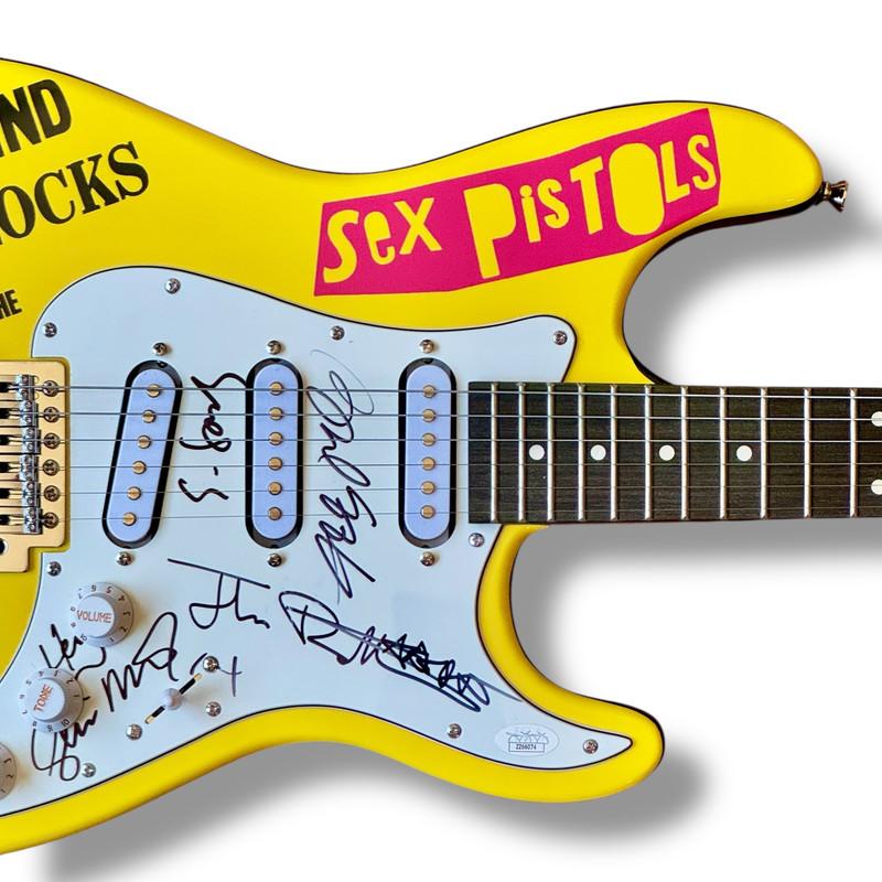 "Sex Pistols" Custom Stratocaster Guitar Band-Signed By (4) with John Lydon, Steve Jones, Glen Matlock & Paul Cook (JSA) at PristineAuction.com "Sex Pistols" Custom Stratocaster Guitar Band-Signed By (4) with John Lydon, Steve Jones, Glen Matlock & Paul Cook (JSA) at PristineAuction.com