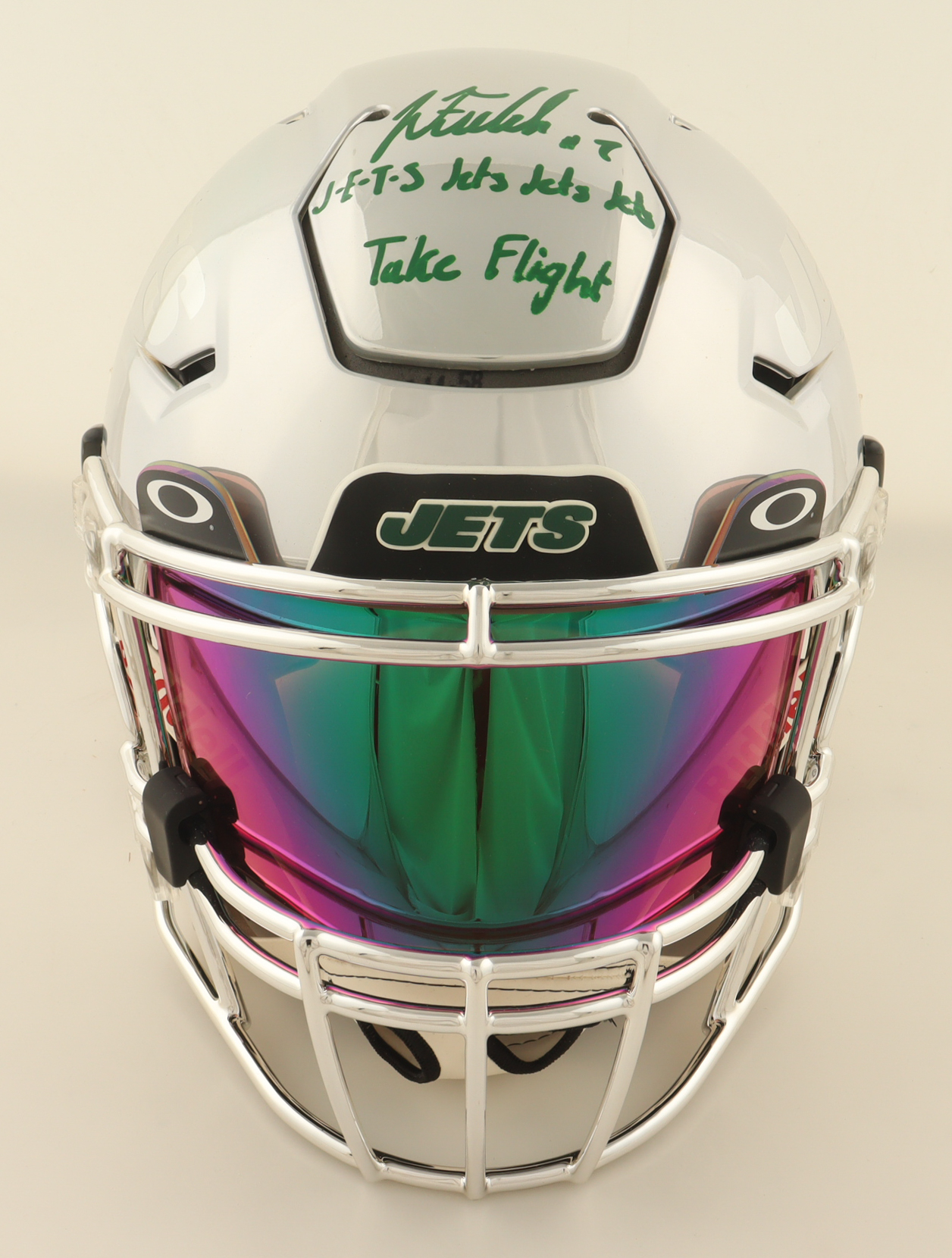 Justin Fields Signed Custom Jets Full-Size Authentic On-Field Speed Helmet with Visor Inscribed "J.E.T.S Jets Jets Jets Take Flight" (Beckett) at PristineAuction.com Justin Fields Signed Custom Jets Full-Size Authentic On-Field Speed Helmet with Visor Inscribed "J.E.T.S Jets Jets Jets Take Flight" (Beckett) at PristineAuction.com