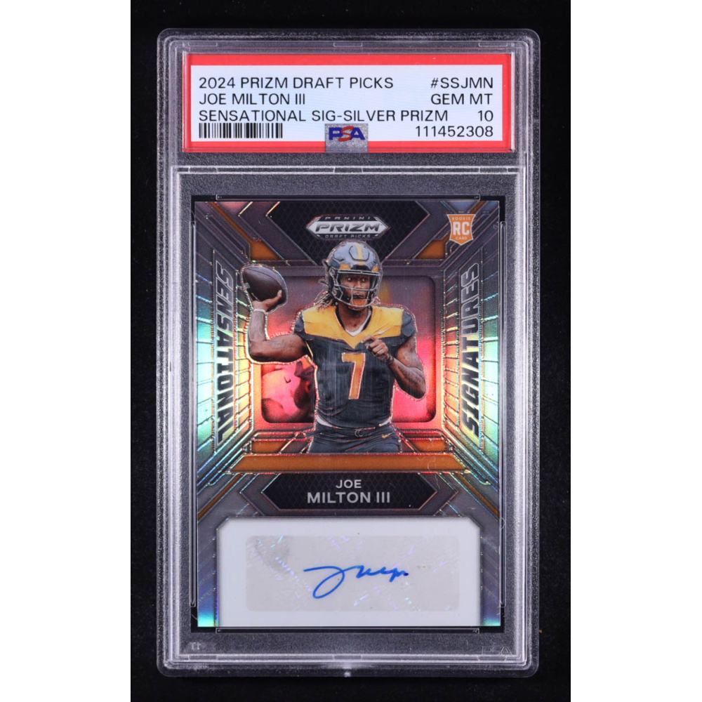 Joe Milton III 2024 Panini Prizm Draft Picks Sensational Signatures Silver Prizm #13 RC (PSA 10) at PristineAuction.com