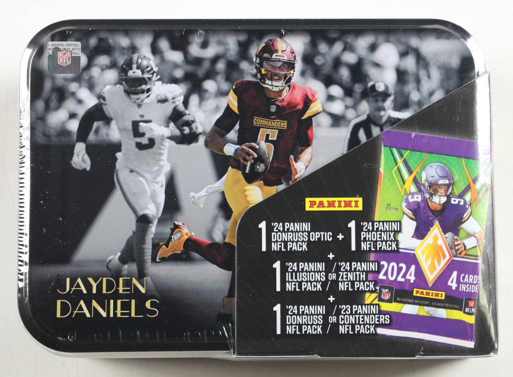 Jayden Daniels Panini 2025 Championship Collection Football Tin with (4) Packs at PristineAuction.com Jayden Daniels Panini 2025 Championship Collection Football Tin with (4) Packs at PristineAuction.com