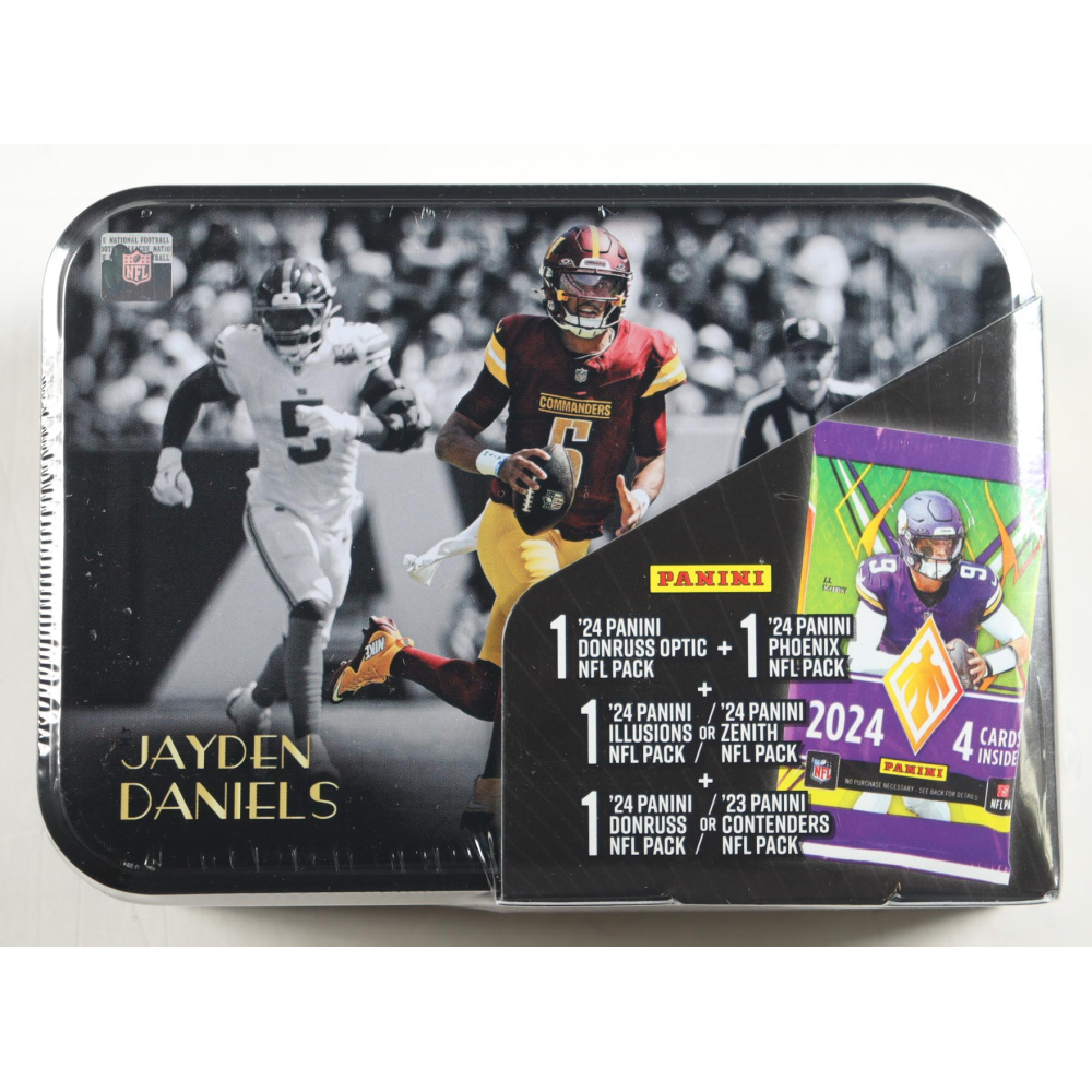 Jayden Daniels Panini 2025 Championship Collection Football Tin with (4) Packs at PristineAuction.com Jayden Daniels Panini 2025 Championship Collection Football Tin with (4) Packs at PristineAuction.com