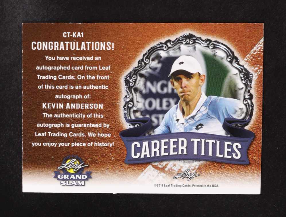 Kevin Anderson 2018 Leaf Grand Slam Career Titles Autographs #CT-KA1 #4/4 at PristineAuction.com Kevin Anderson 2018 Leaf Grand Slam Career Titles Autographs #CT-KA1 #4/4 at PristineAuction.com