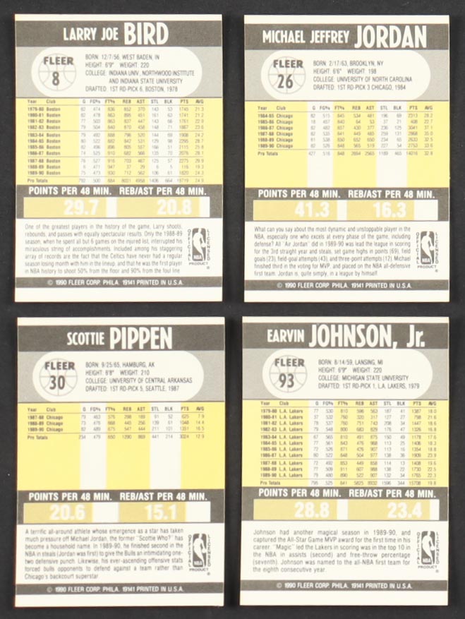 1990-1991 Fleer Basketball Complete Set of (198) Cards Including Michael Jordan #26, Magic Johnson #93, Larry Bird #8, Scottie Pippen #30 at PristineAuction.com 1990-1991 Fleer Basketball Complete Set of (198) Cards Including Michael Jordan #26, Magic Johnson #93, Larry Bird #8, Scottie Pippen #30 at PristineAuction.com