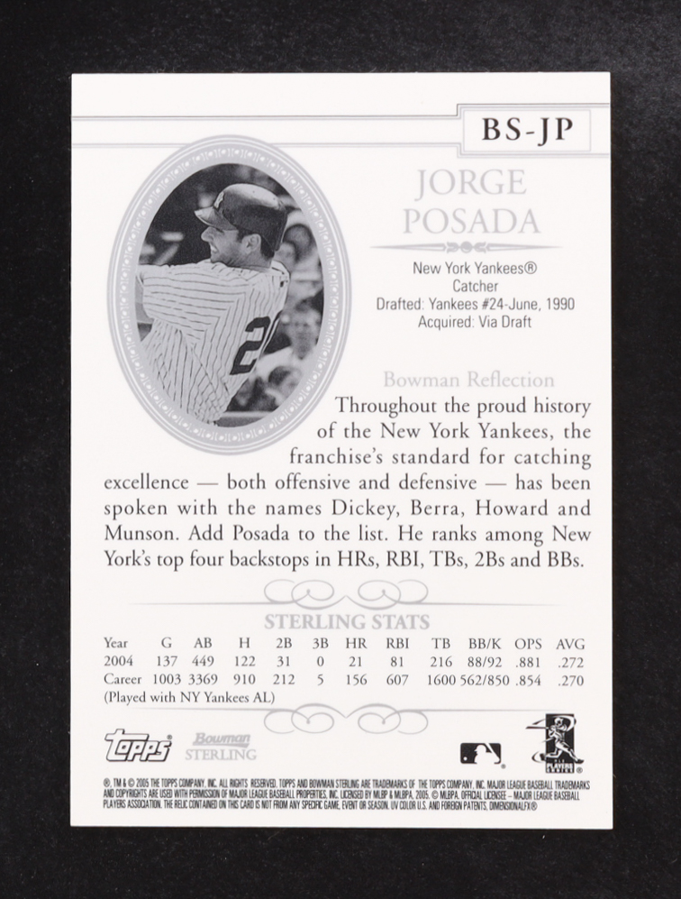 Jorge Posada 2005 Topps Bowman Sterling Game-Used Bat Memorabilia #BS-JP at PristineAuction.com Jorge Posada 2005 Topps Bowman Sterling Game-Used Bat Memorabilia #BS-JP at PristineAuction.com