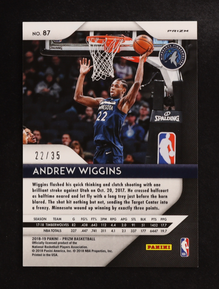 Andrew Wiggins 2018-19 Panini Prizm Purple Pulsar #87 #22/35 at PristineAuction.com Andrew Wiggins 2018-19 Panini Prizm Purple Pulsar #87 #22/35 at PristineAuction.com