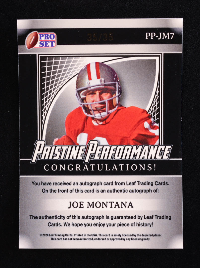 Joe Montana 2024 Leaf Metal Legacy Collection "Pristine Performance" #PP-JM7 Autograph Silver Prismatic SP Variation #/35 at PristineAuction.com Joe Montana 2024 Leaf Metal Legacy Collection "Pristine Performance" #PP-JM7 Autograph Silver Prismatic SP Variation #/35 at PristineAuction.com