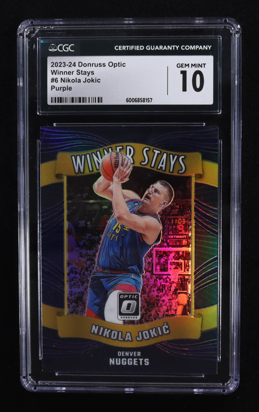 Nikola Jokic 2023-24 Donruss Optic Winner Stays Purple #6 (CGC 10) at PristineAuction.com Nikola Jokic 2023-24 Donruss Optic Winner Stays Purple #6 (CGC 10) at PristineAuction.com