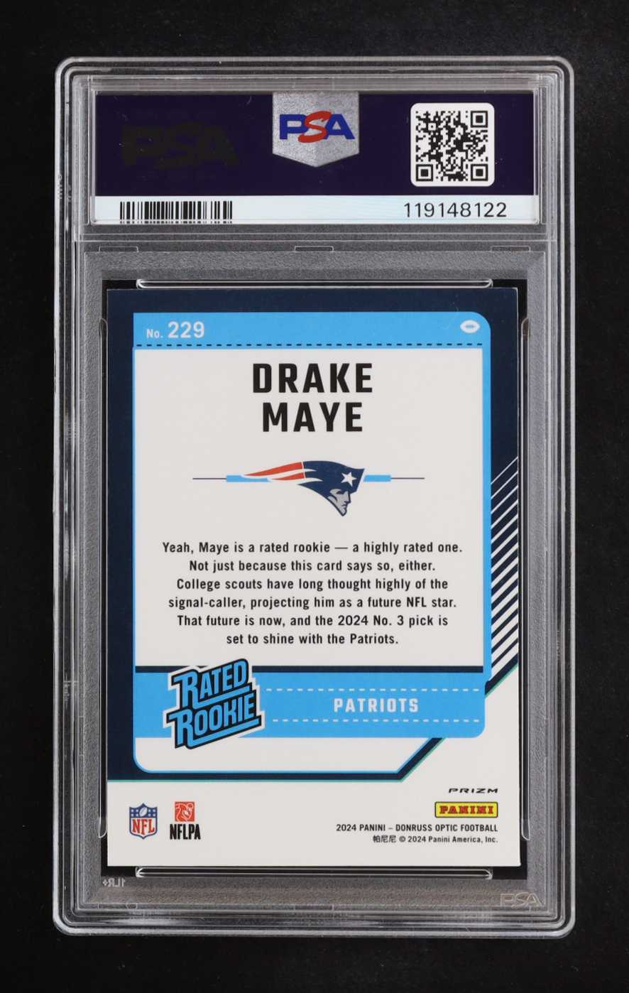 Drake Maye 2024 Donruss Optic Green Hyper #229 RC (PSA 9) at PristineAuction.com Drake Maye 2024 Donruss Optic Green Hyper #229 RC (PSA 9) at PristineAuction.com