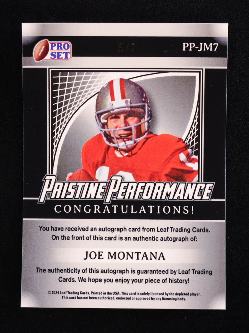 Joe Montana 2024 Leaf Metal Legacy Collection "Pristine Performance" #PP-JM7 Autograph Pink Prismatic SP Variation #/7 at PristineAuction.com Joe Montana 2024 Leaf Metal Legacy Collection "Pristine Performance" #PP-JM7 Autograph Pink Prismatic SP Variation #/7 at PristineAuction.com