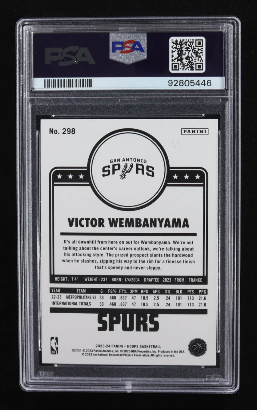 Victor Wembanyama 2023 Hoops #298 RC (PSA 10) at PristineAuction.com Victor Wembanyama 2023 Hoops #298 RC (PSA 10) at PristineAuction.com
