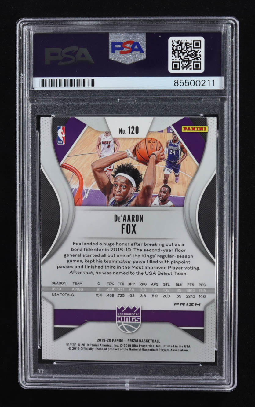 De'Aaron Fox Signed 2019-20 Panini Prizm #120 (PSA) at PristineAuction.com De'Aaron Fox Signed 2019-20 Panini Prizm #120 (PSA) at PristineAuction.com
