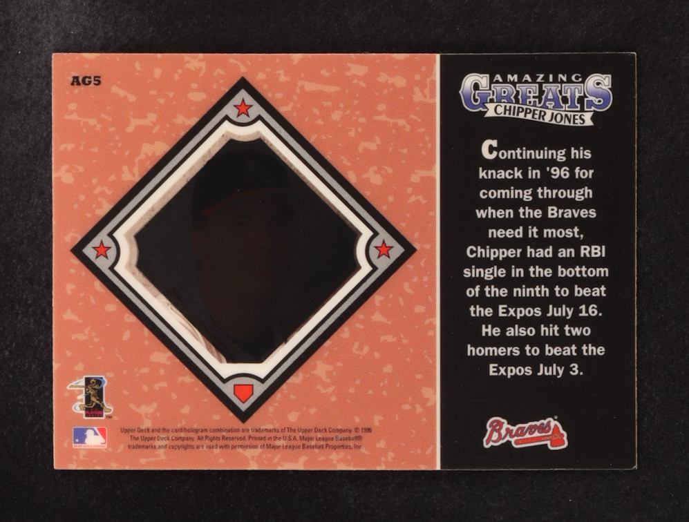 Chipper Jones 1997 Upper Deck Amazing Greats #AG5 at PristineAuction.com Chipper Jones 1997 Upper Deck Amazing Greats #AG5 at PristineAuction.com