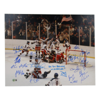 1980 Team USA Hockey "Miracle on Ice" 16x20 Photo Signed by (18) with Mike Eruzione, Jim Craig, Neal Broten Inscribed "Do You Believe In Miracles?" (Beckett) at PristineAuction.com