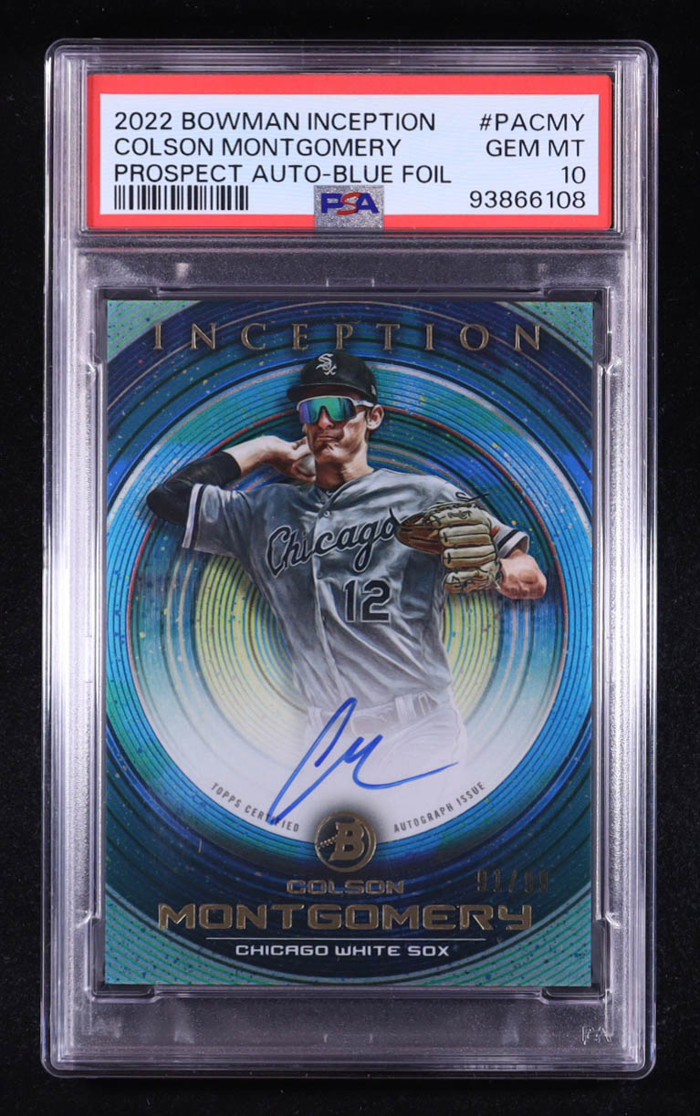 Colson Montgomery 2022 Bowman Inception Autographs Blue #PA-CMY #91/99 RC (PSA 10) at PristineAuction.com Colson Montgomery 2022 Bowman Inception Autographs Blue #PA-CMY #91/99 RC (PSA 10) at PristineAuction.com