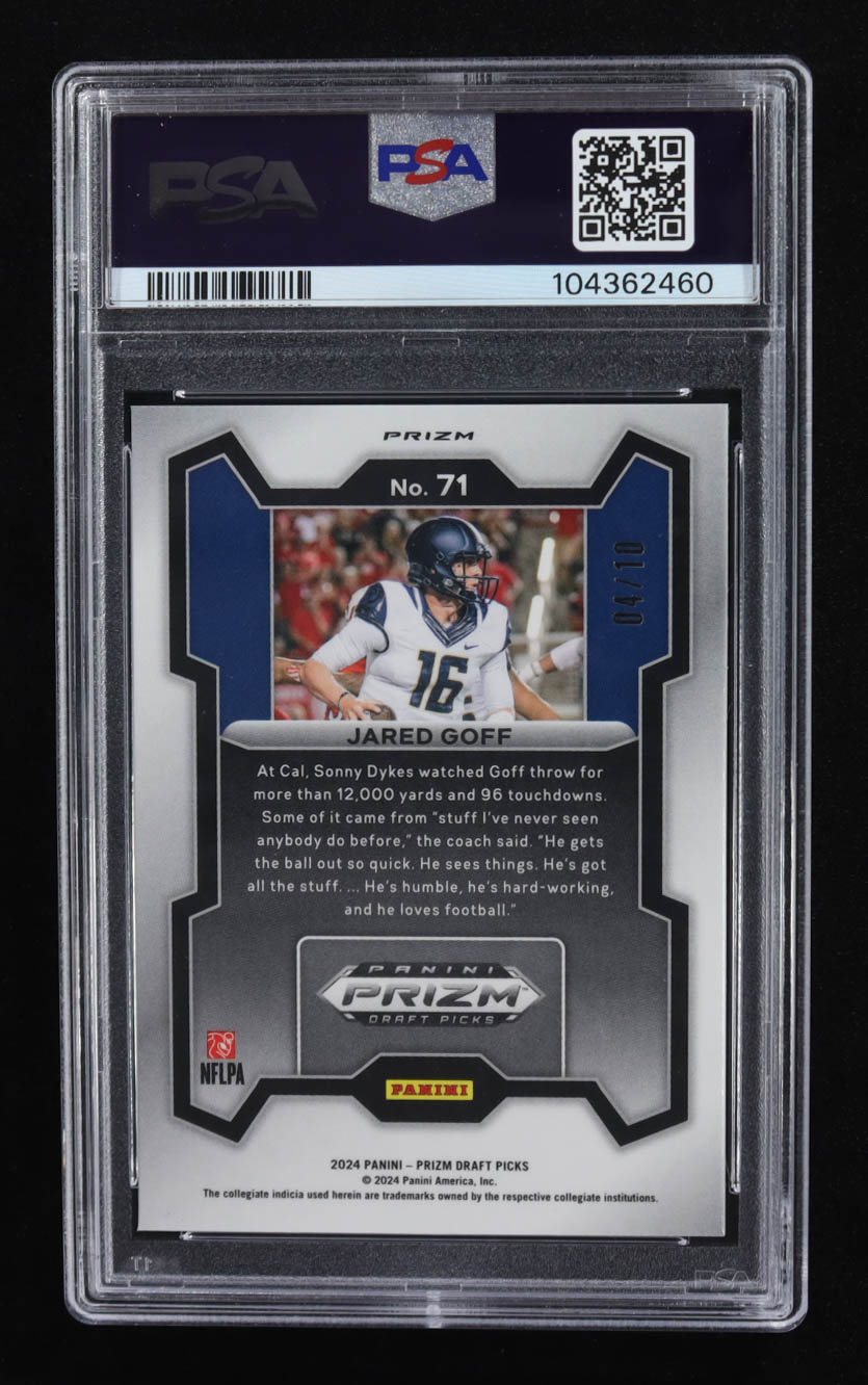 Jared Goff 2024 Panini Prizm Draft Picks Prizms Gold #71 #4/10 (PSA 10) at PristineAuction.com Jared Goff 2024 Panini Prizm Draft Picks Prizms Gold #71 #4/10 (PSA 10) at PristineAuction.com