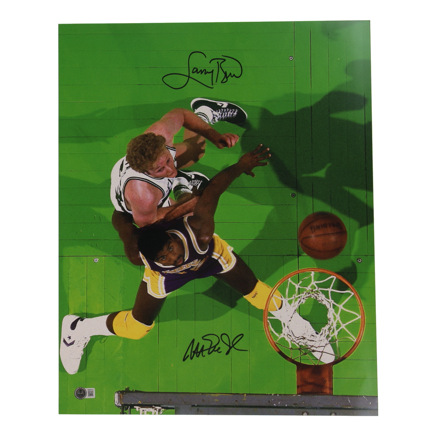Larry Bird & Magic Johnson Signed Celtics vs Lakers 16x20 Photo (Beckett) at PristineAuction.com Larry Bird & Magic Johnson Signed Celtics vs Lakers 16x20 Photo (Beckett) at PristineAuction.com