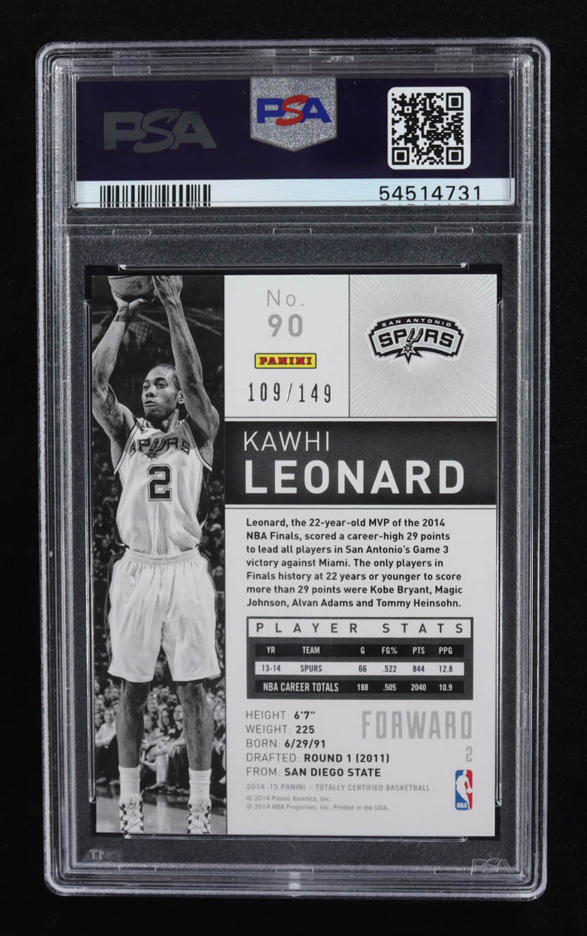 Kawhi Leonard 2014-15 Totally Certified Platinum Blue #90B #109/149 (PSA 9) at PristineAuction.com Kawhi Leonard 2014-15 Totally Certified Platinum Blue #90B #109/149 (PSA 9) at PristineAuction.com