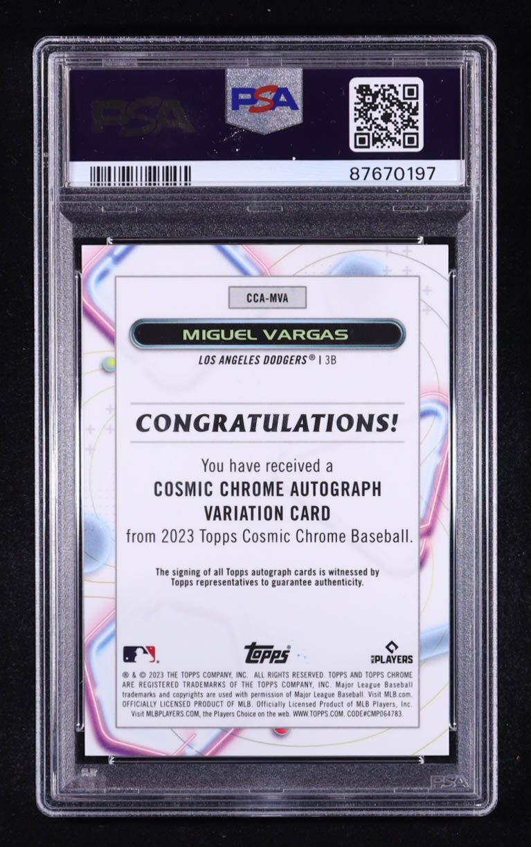 Miguel Vargas 2023 Topps Cosmic Chrome Autographs #CCA-MVA RC (PSA 10) at PristineAuction.com Miguel Vargas 2023 Topps Cosmic Chrome Autographs #CCA-MVA RC (PSA 10) at PristineAuction.com