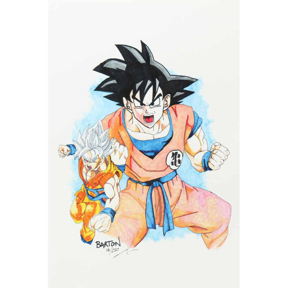 "Goku" Dragon Ball LE 12x18 Lithograph by Brian Barton #/250 (PA) at PristineAuction.com "Goku" Dragon Ball LE 12x18 Lithograph by Brian Barton #/250 (PA) at PristineAuction.com
