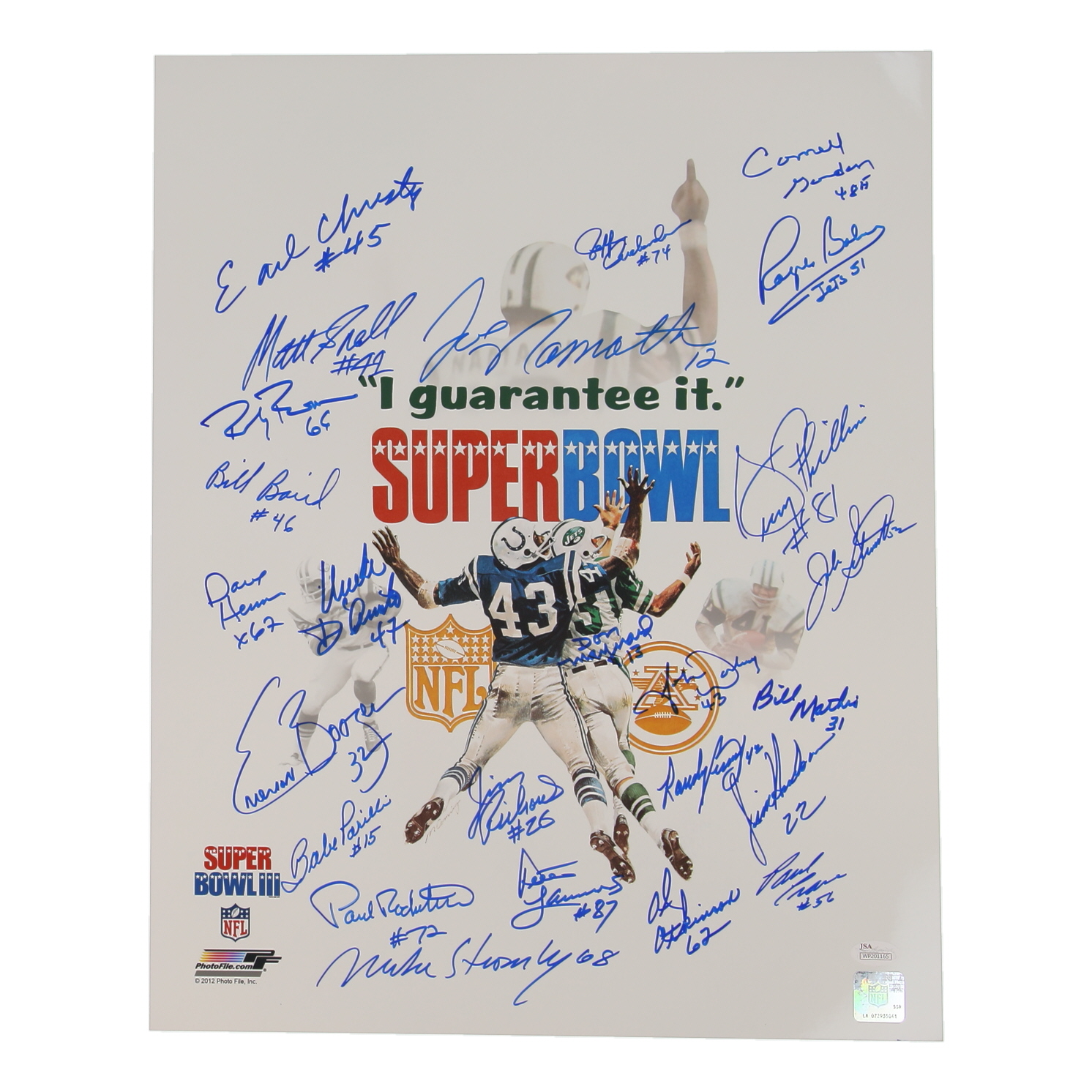 Jets Super Bowl III 16x20 Photo Team-Signed by (24) with Joe Namath, Don Maynard, Matts Snell, Gerry Philbin (JSA) at PristineAuction.com Jets Super Bowl III 16x20 Photo Team-Signed by (24) with Joe Namath, Don Maynard, Matts Snell, Gerry Philbin (JSA) at PristineAuction.com