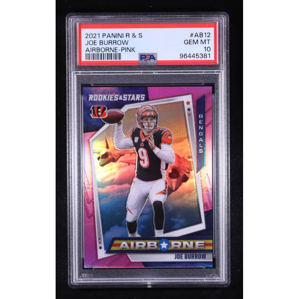 Joe Burrow 2021 Panini Prizm Rookies and Stars Airborne Pink #AB-12 #72/75 RC (PSA 10) at PristineAuction.com