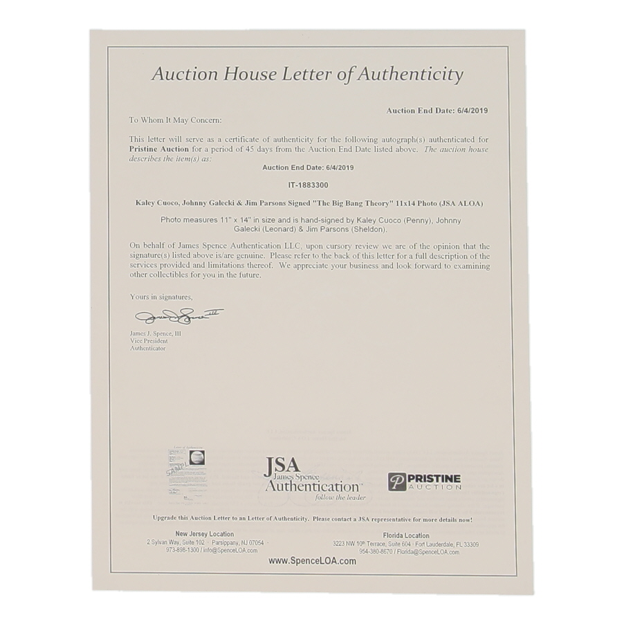 Jim Parsons, Kaley Cuoco, & Johnny Galecki Signed "The Big Bang Theory" 11x14 Poster (JSA) at PristineAuction.com Jim Parsons, Kaley Cuoco, & Johnny Galecki Signed "The Big Bang Theory" 11x14 Poster (JSA) at PristineAuction.com