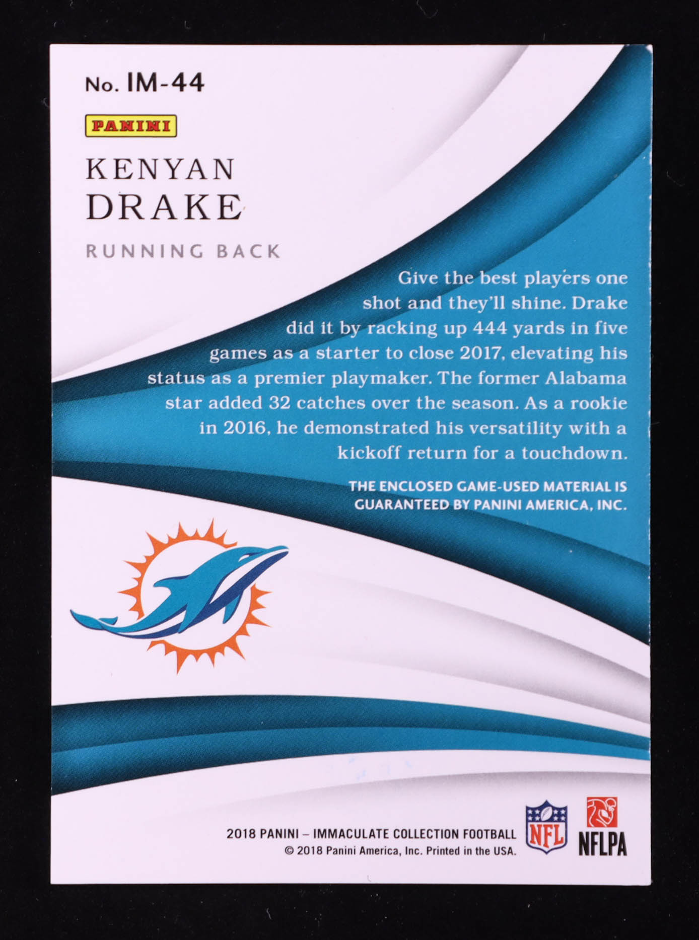 Kenyan Drake 2018 Immaculate Collection Immaculate Authentics #44 #5/5 at PristineAuction.com Kenyan Drake 2018 Immaculate Collection Immaculate Authentics #44 #5/5 at PristineAuction.com