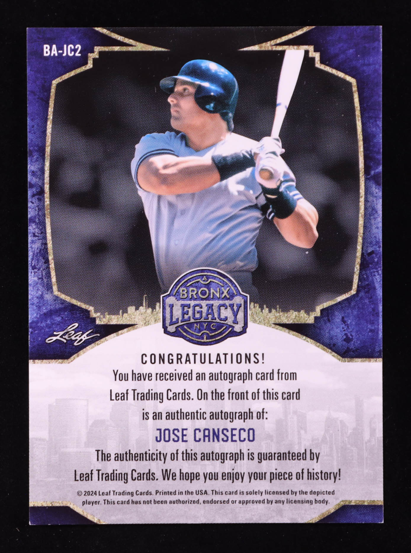 Jose Canseco 2024 Leaf A Bronx Legacy Autographs Spectrum Bronze Holofoil #BAJC2 #29/35 at PristineAuction.com Jose Canseco 2024 Leaf A Bronx Legacy Autographs Spectrum Bronze Holofoil #BAJC2 #29/35 at PristineAuction.com