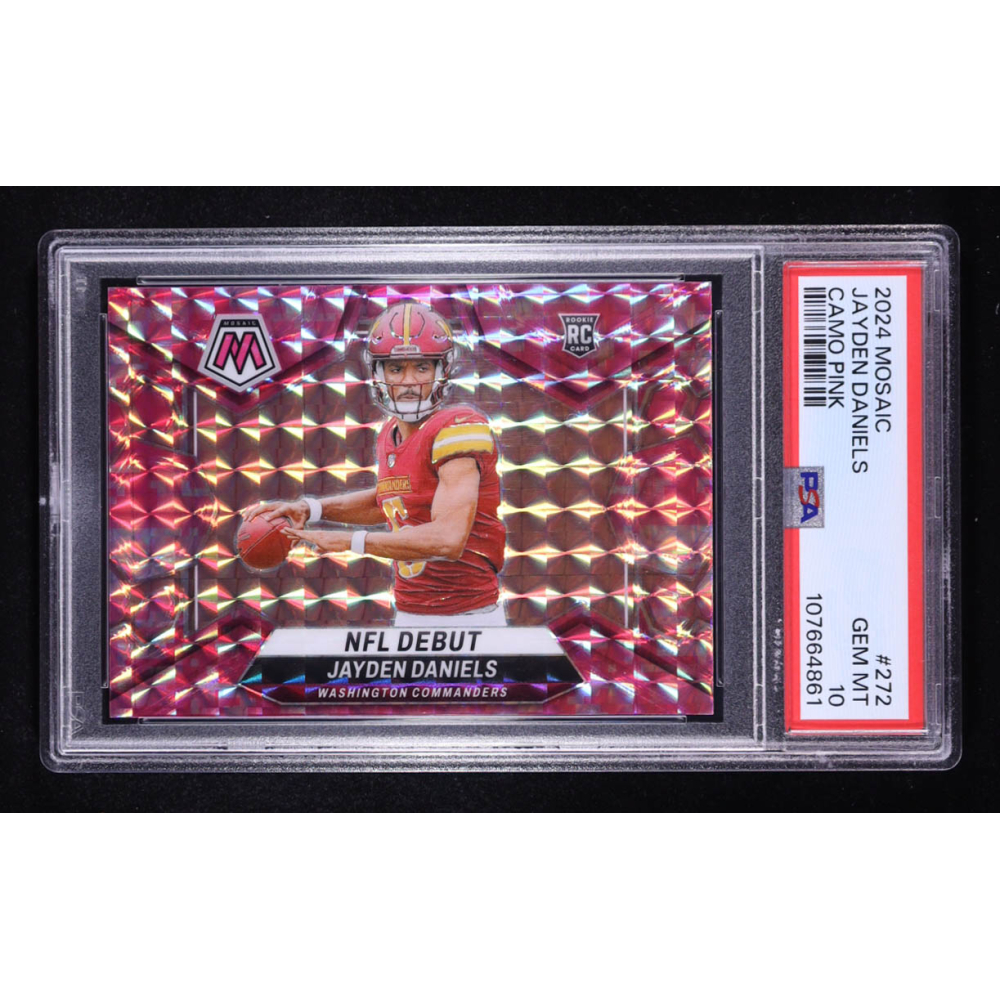 Jayden Daniels 2024 Panini Mosaic Camo Pink #272 DEB RC (PSA 10) at PristineAuction.com