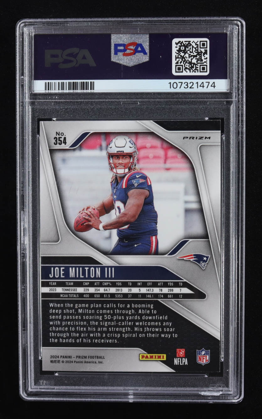 Joe Milton III 2024 Panini Prizm Prizms Silver #354 RC (PSA 9) at PristineAuction.com Joe Milton III 2024 Panini Prizm Prizms Silver #354 RC (PSA 9) at PristineAuction.com