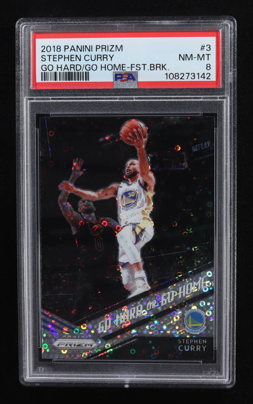 Stephen Curry 2018-19 Panini Prizm Go Hard or Go Home Prizms Fast Break #3 (PSA 8) at PristineAuction.com Stephen Curry 2018-19 Panini Prizm Go Hard or Go Home Prizms Fast Break #3 (PSA 8) at PristineAuction.com