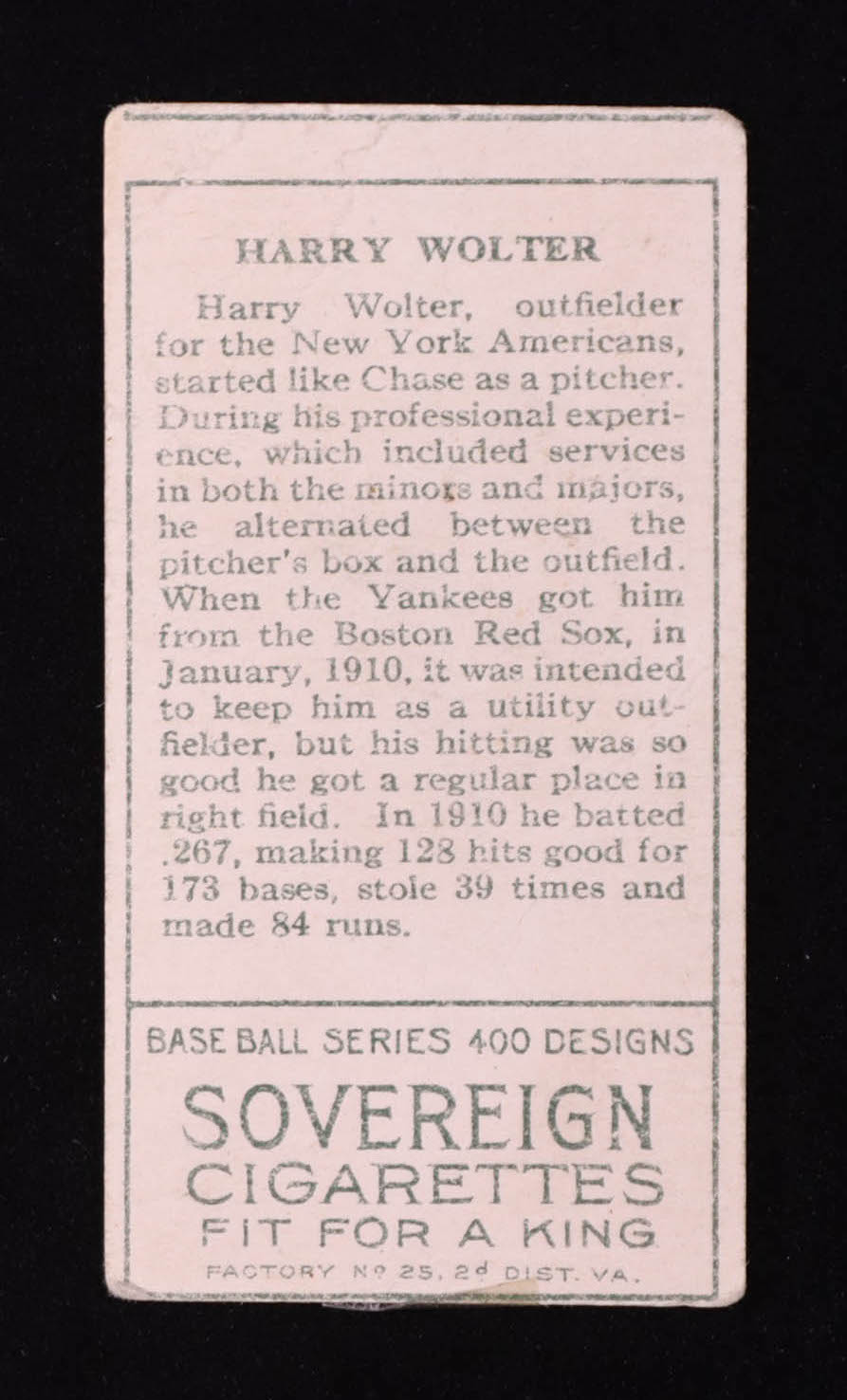 Harry Wolter 1911 Sovereign Cigarettes Baseball Series 400 #T205 at PristineAuction.com Harry Wolter 1911 Sovereign Cigarettes Baseball Series 400 #T205 at PristineAuction.com